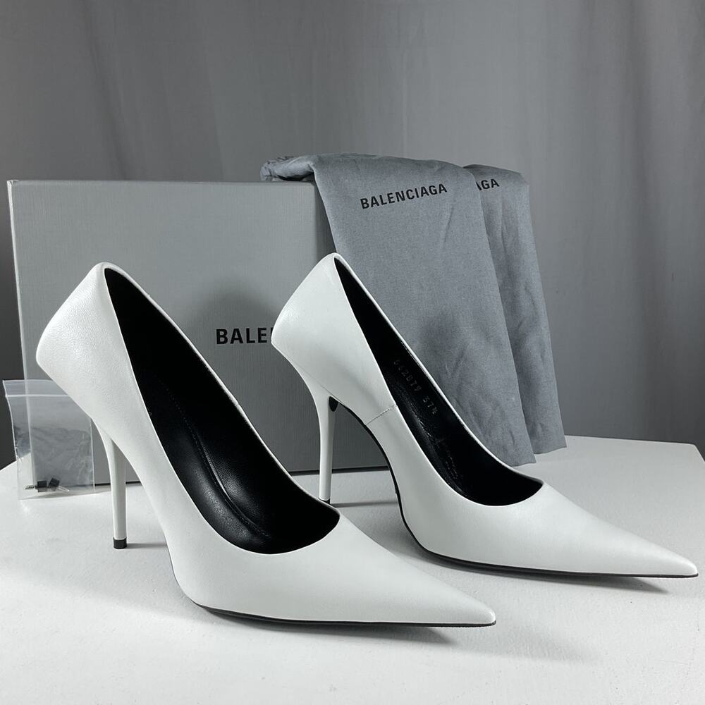 Balenciaga Sleek White Square Knife Pumps Size EU 37.5 / US 7.5 - Picture 2 of 10